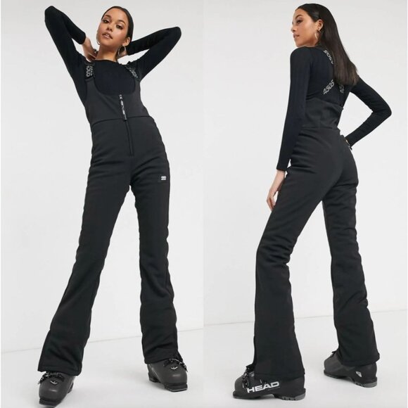 NEW ASOS 4505 Womens 4 Black High Waisted Salopette Flare Jumpsuit Ski Bib - Picture 1 of 13